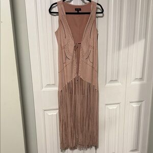 Jessica Simpson Dusty Pink Tan Fringe Vest Faux Suede - fits XS - med